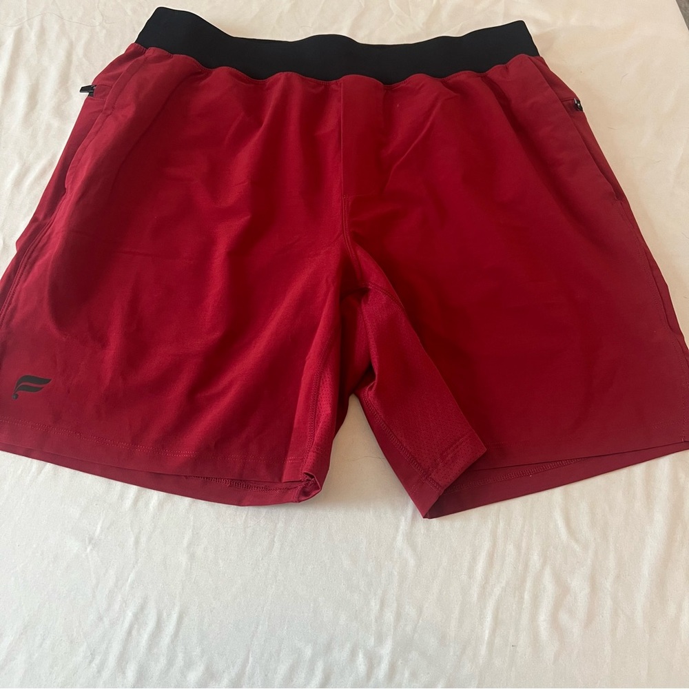 Fabletics Lined Performance Training Shorts Red Black Size Large Athletic Gym